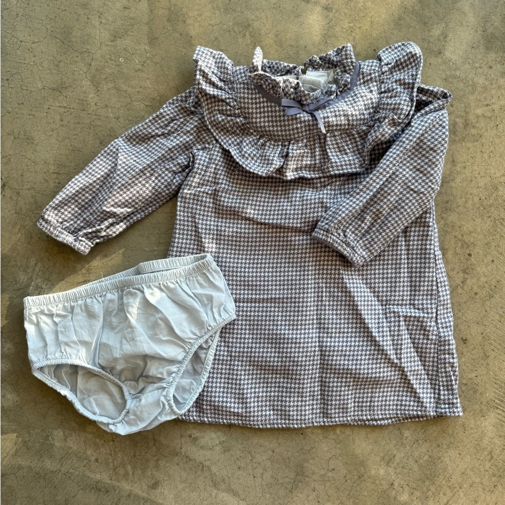 Flannel Ruffle Long Sleeve Dress with Bloomer